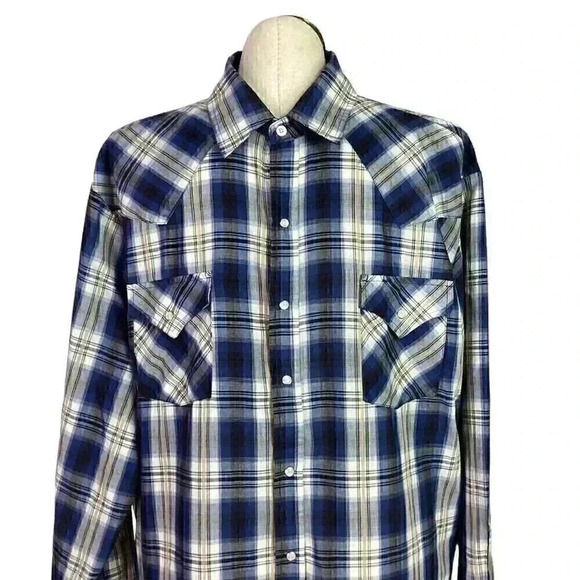 Ely Cattleman Men XXL Plaid Snap Up Western Shirt Cotton Blend Blue Multicolor - Picture 2 of 8